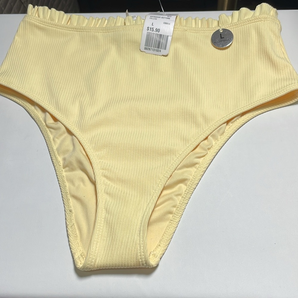 Forever 21 Yellow bikini set high waisted, ruffled strapless NWT L - Picture 10 of 10